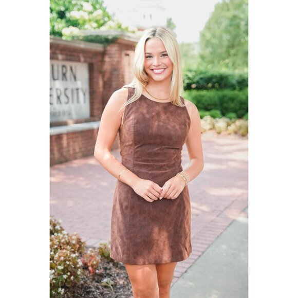 FREE PEOPLE Atlas Cutout Faux Suede Minidress in Chicory Coffee Size Medium - Picture 14 of 14